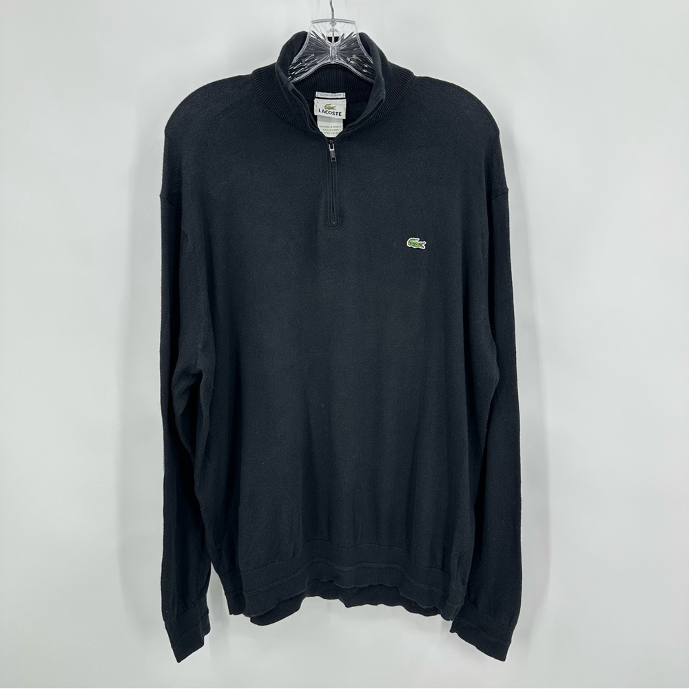 Lacoste Cotton Cashmere Blend 1/4 Zip Long Sleeve Sweater Black Size 6, XL - Picture 2 of 10